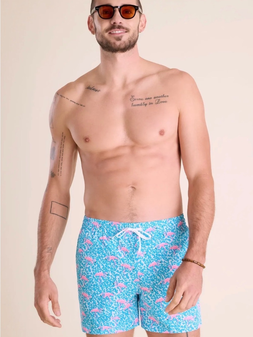 chubbies Blue Swim Shorts with Pink Flamingo Print